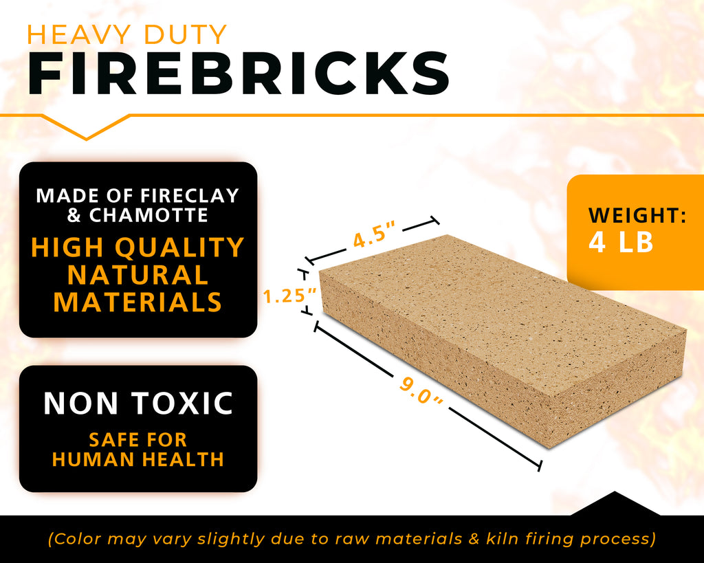 USM Heavy Duty Firebricks 2,4,5,6 Units-Pack Fireclay, Chamotte 3000F US Stove 9" x 4-1/2" x 1-1/4" Insulating, Replacement Fire Bricks for Fireplaces, Wood Stoves, Pizza Ovens, Steel Furnaces, Forge