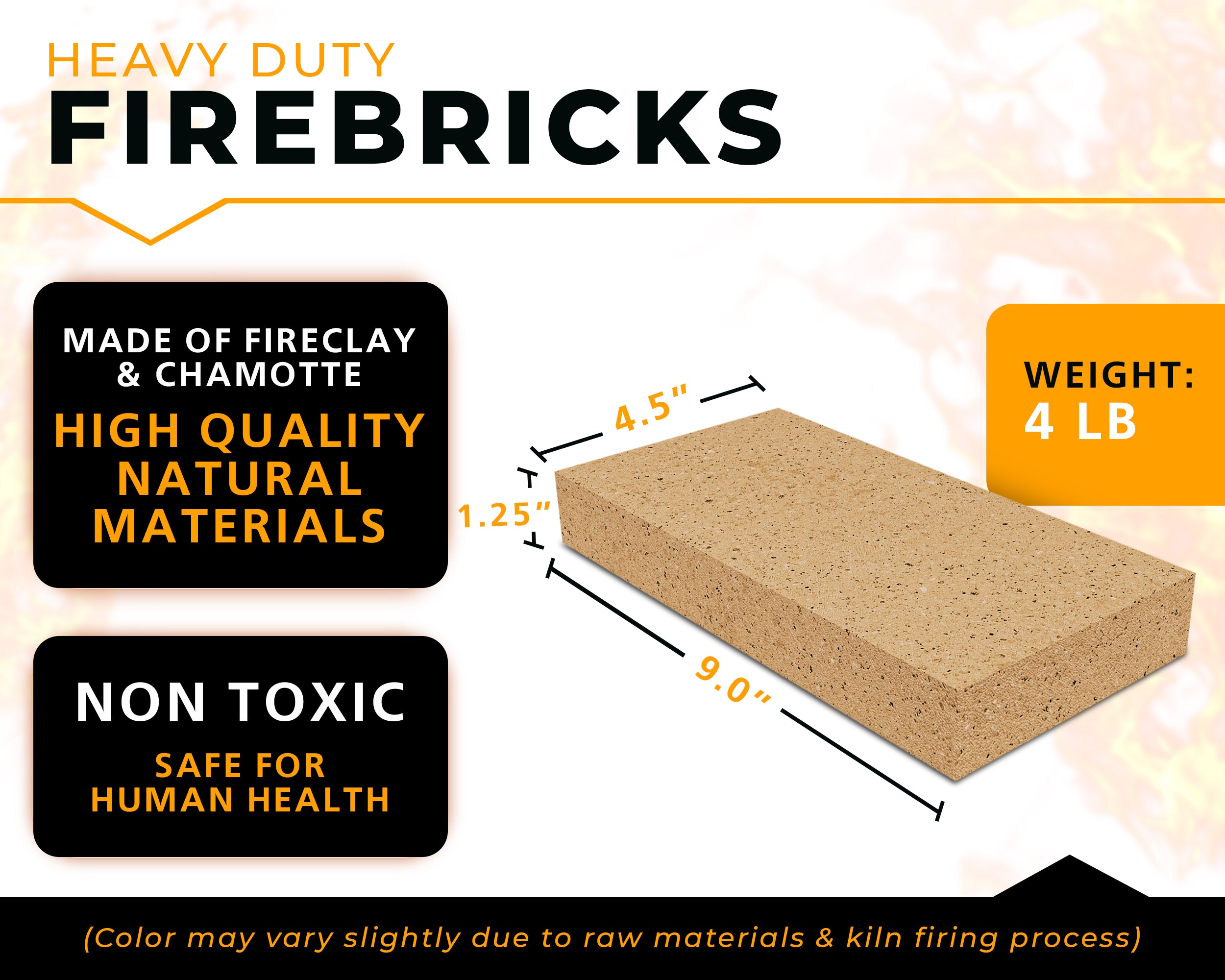 USM Heavy Duty Firebricks 2,4,5,6 Units-Pack Fireclay, Chamotte 3000F US Stove 9" x 4-1/2" x 1-1/4" Insulating, Replacement Fire Bricks for Fireplaces, Wood Stoves, Pizza Ovens, Steel Furnaces, Forge