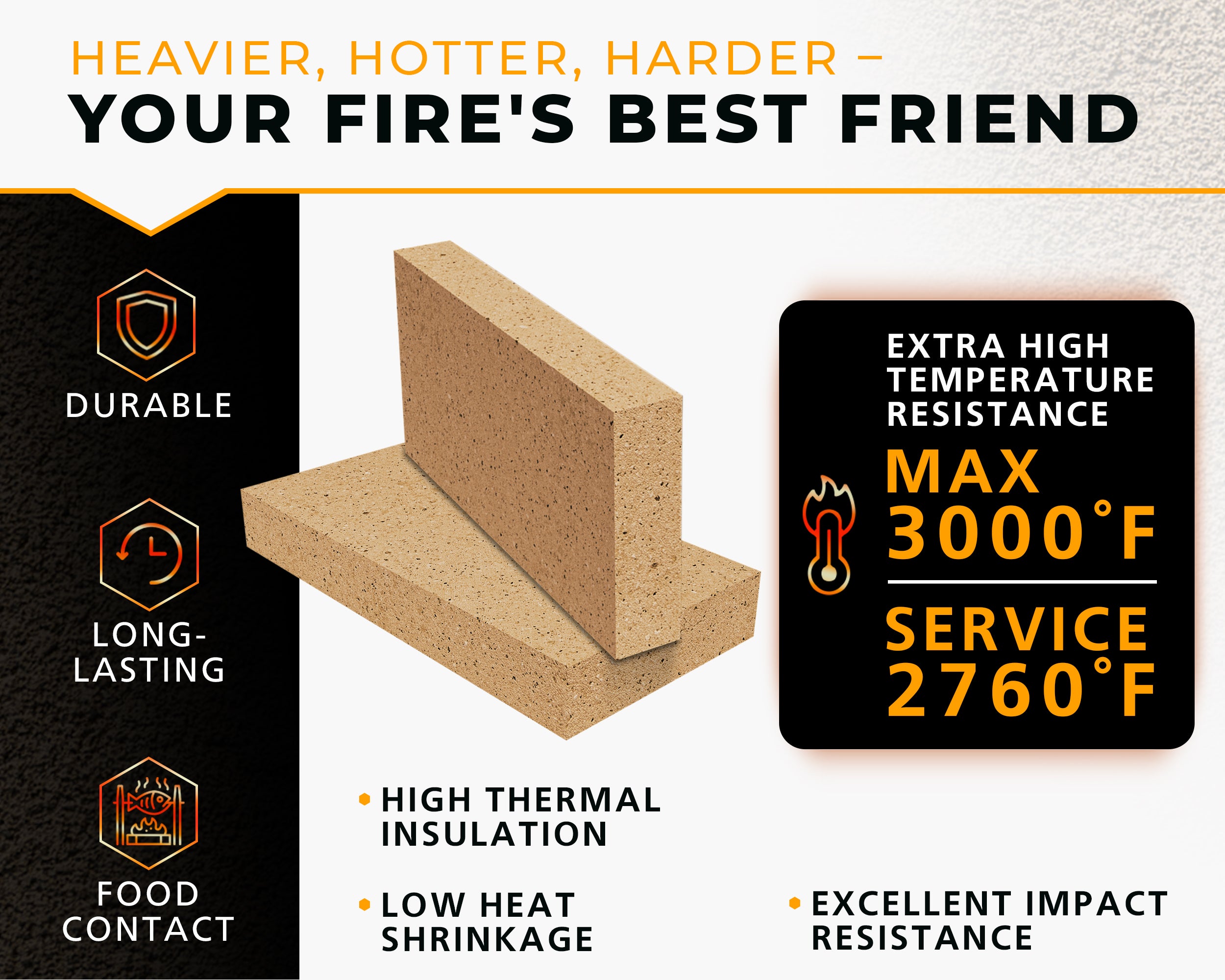 USM Heavy Duty Firebricks 2,4,5,6 Units-Pack Fireclay, Chamotte 3000F US Stove 9" x 4-1/2" x 1-1/4" Insulating, Replacement Fire Bricks for Fireplaces, Wood Stoves, Pizza Ovens, Steel Furnaces, Forge