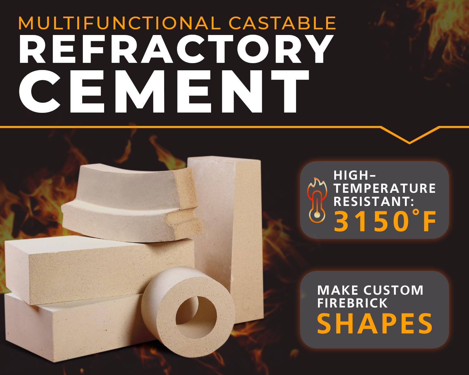 FireCast Castable Refractory Cement Mix 3110 Degree Fahrenheit 20 Lbs High Temperature Heat Resistant Fireproof Mortar Build Repair Pizza Oven Fire Places Forge Kiln Stove