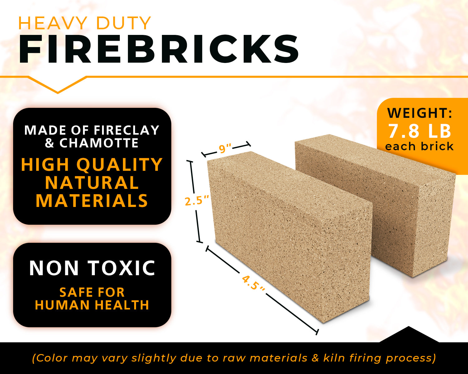 Heavy Duty Refractory Fire Bricks for Forge 3200F - Pack of 2 Extra High Temperature Insulated | Fire Brick for Masonry, Insulating Kiln, Fire Pit, Wood Stove, Oven, Grill, Melting Metals
